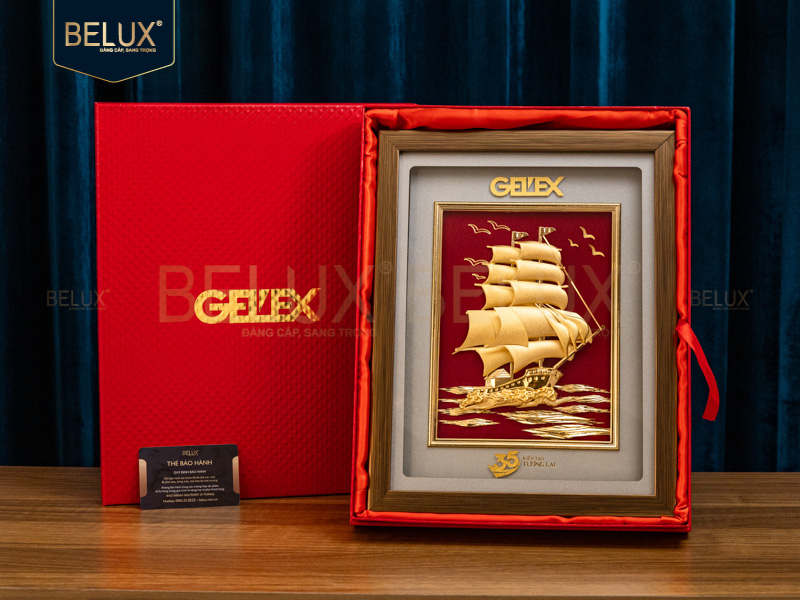 Lô 400 tranh thuyền Gelex 32x25cm dát vàng 24k thiết kế theo yêu cầu